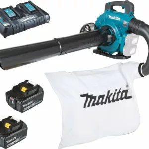 Makita Akku-Laubbläser und -sauger DUB363PT2V mit 2 x 5 Ah Akku und Doppel-Ladegerät - Modell 2025-Neu